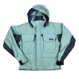 Patagonia fly fishing rain jacket women's size medium green grey